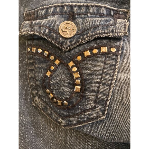 Big Star Jeans Womens 28 R Blue Liv Boot Cut Dark Wash Distressed Denim Pants - Picture 11 of 15